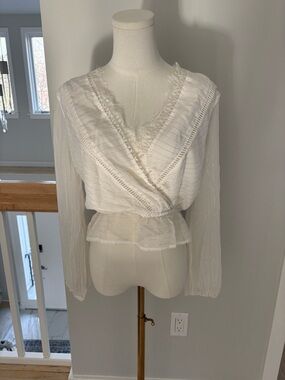 Miss Selfridge White Wrap Blouse with Ruffle Trim